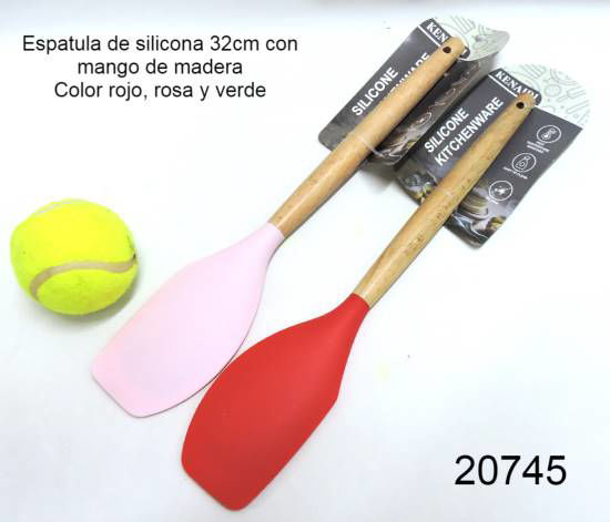 Imagen de ESPATULA DE SILICONA MANGO DE MADERA 32CM ROJO.ROSA,VER 1.25